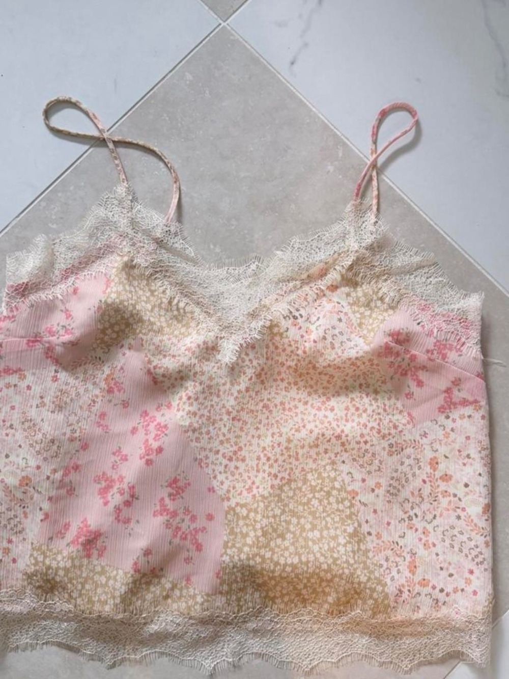 LOFT Pink Cream Floral Lace Cami Top Size S